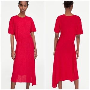 Zara W/B Collection Knit Ribbed Red Dress